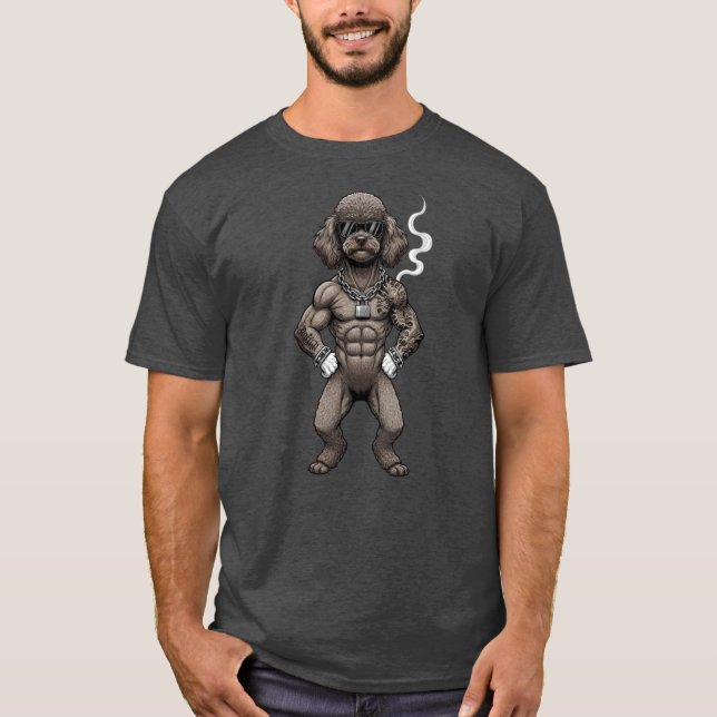 Camiseta Miniature Poodle , muscular, tattooed, bodybuilder (Anverso)