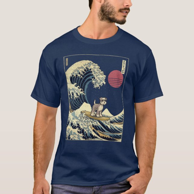 Camiseta Miniature Schnauzer Kanagawa Japanese Surfing Wave (Anverso)
