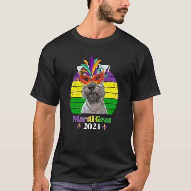 Camiseta Miniature Schnauzer Party Dog Mardi Gras 2023 (Anverso)