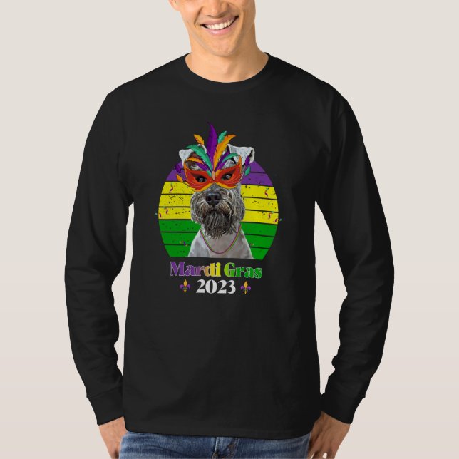 Camiseta Miniature Schnauzer Party Dog Mardi Gras 2023 (Anverso)