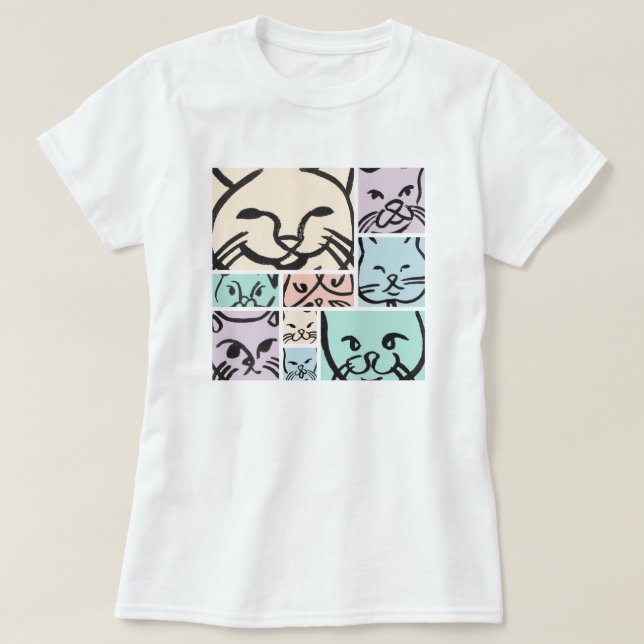 Camiseta Minimal Cats Line Art Collage (Diseño del anverso)