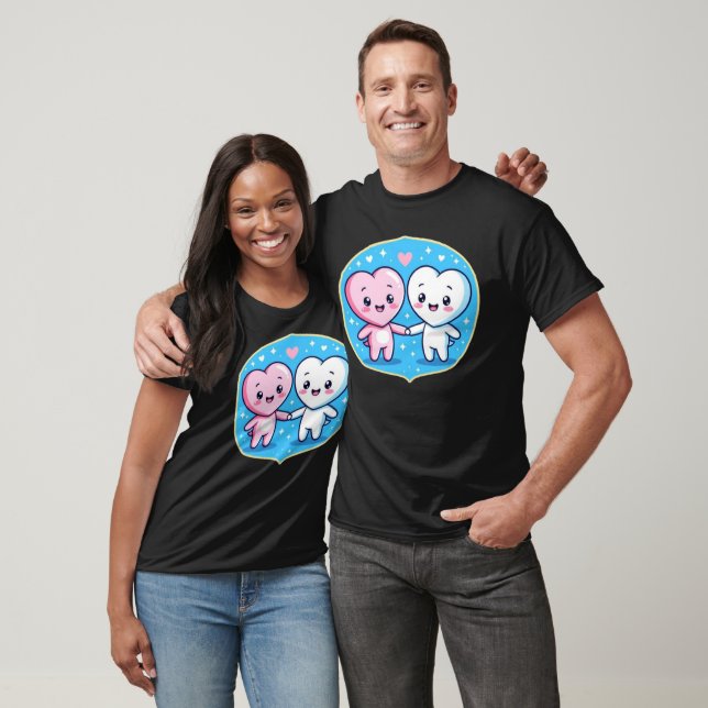 Camiseta Minimal Heart Mascots Holding Hands (Unisexo)