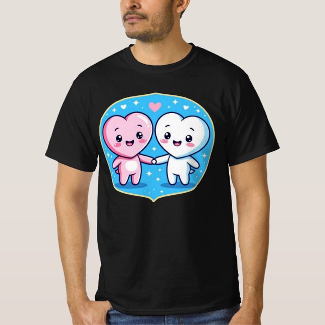 Camiseta Minimal Heart Mascots Holding Hands (Anverso)
