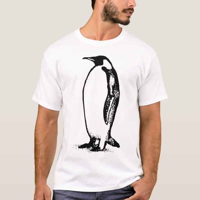 Camiseta Minimal Penguin Silhouette – Black & White Stencil (Anverso)