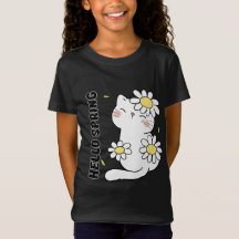 Minimalist Aesthetic Hello Spring Cat & Daisy