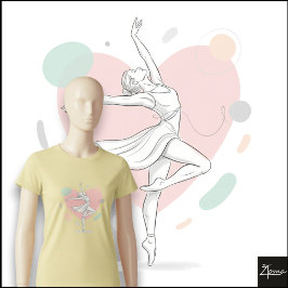 Camiseta Minimalist Ballerina Sketch Pastel Heart Backgroun