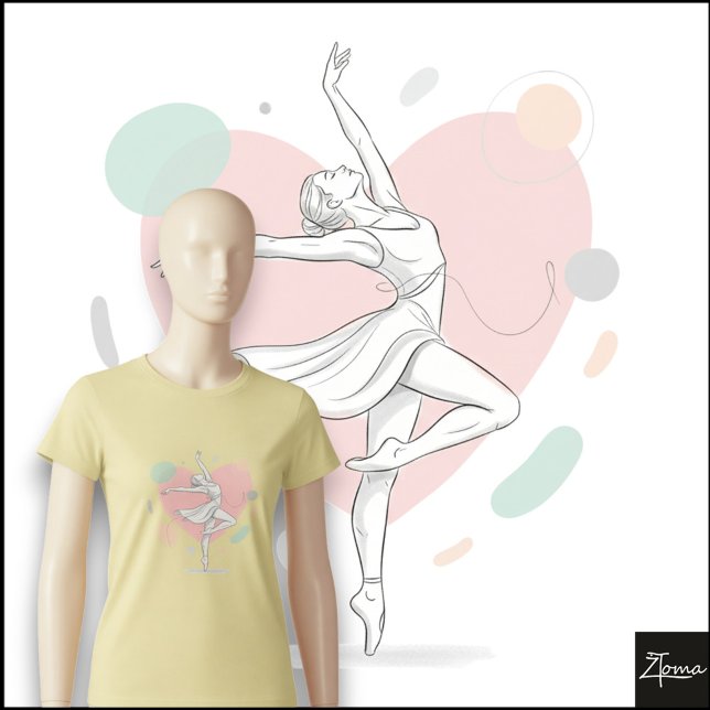 Camiseta Minimalist Ballerina Sketch Pastel Heart Backgroun (Subido por el creador)