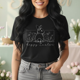 Camiseta Minimalist Bunny Line Art Happy Easter Spring