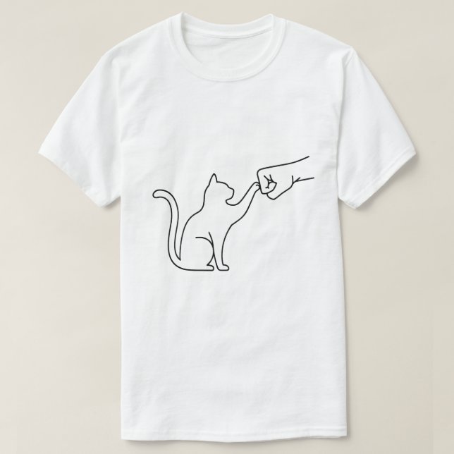 Camiseta Minimalist Cat Fist Bump Line Art T-Shirt for Men (Diseño del anverso)