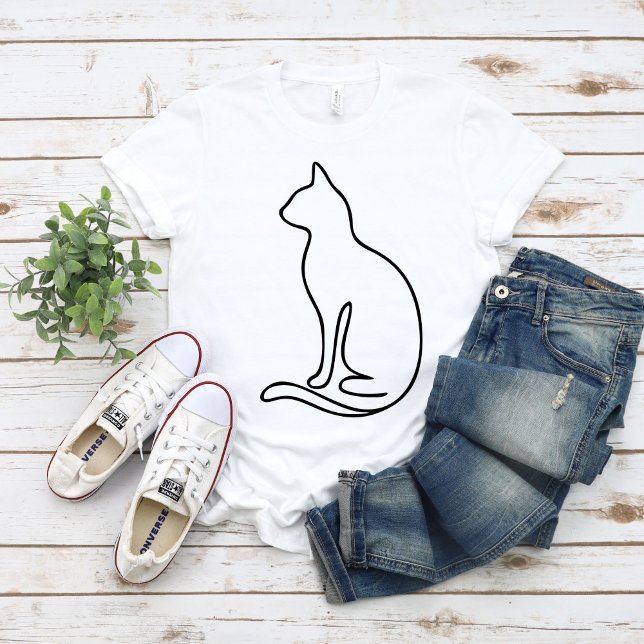 Camiseta Minimalist Cat Line Art – Black Outline Silhouette (Subido por el creador)
