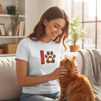 Camiseta Minimalist Cat Mom T-Shirt - Brown Paw Print Heart