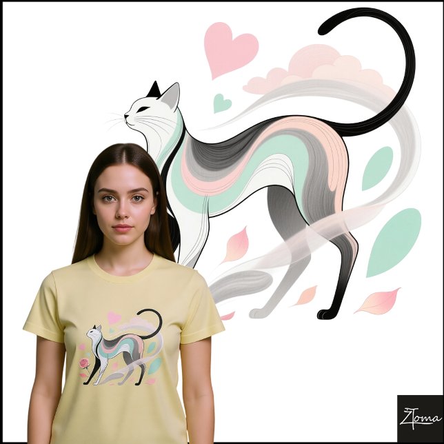 Camiseta Minimalist Cat Pastel Rose Heart Sketch (Subido por el creador)