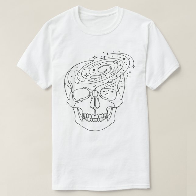 Camiseta Minimalist Celestial Skull Galaxy Line Art Graphic (Diseño del anverso)