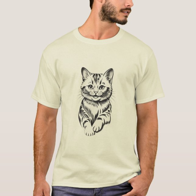Camiseta Minimalist Cheerful Cat Simple Line Art (Anverso)