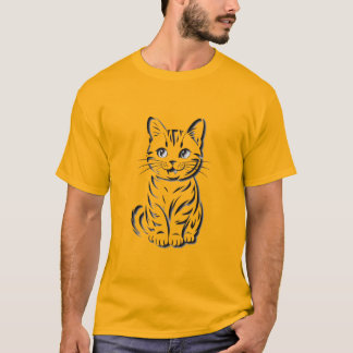 Camiseta Minimalist Cheerful Cat Simple Line Art