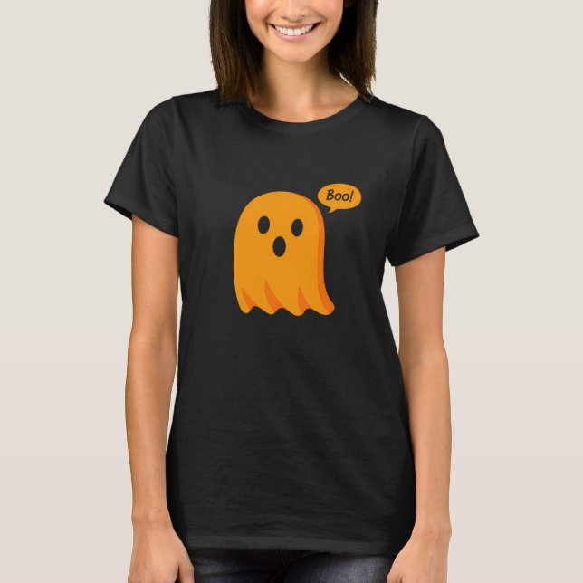 Camiseta Minimalist Orange Cartoon Ghost “Boo!” (Anverso)