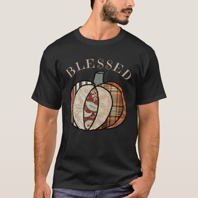 Camiseta Minimalist Patchwork Pumpkin Autumn Blessed Thanks (Anverso)
