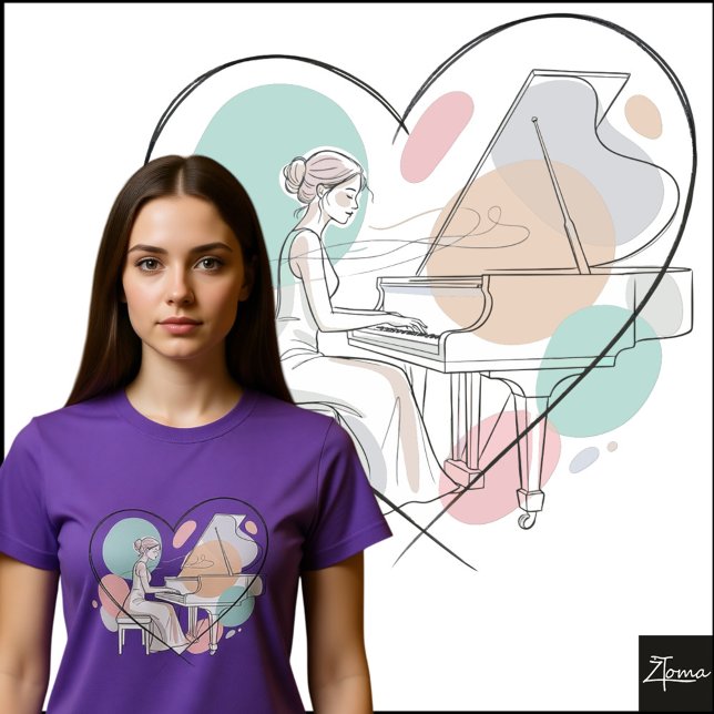 Camiseta Minimalist Piano Player Pastel Heart Sketch (Subido por el creador)