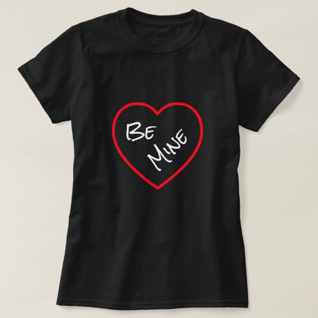 Camiseta Minimalist Red Heart Be Mine Valentine's Day Black (Diseño del anverso)