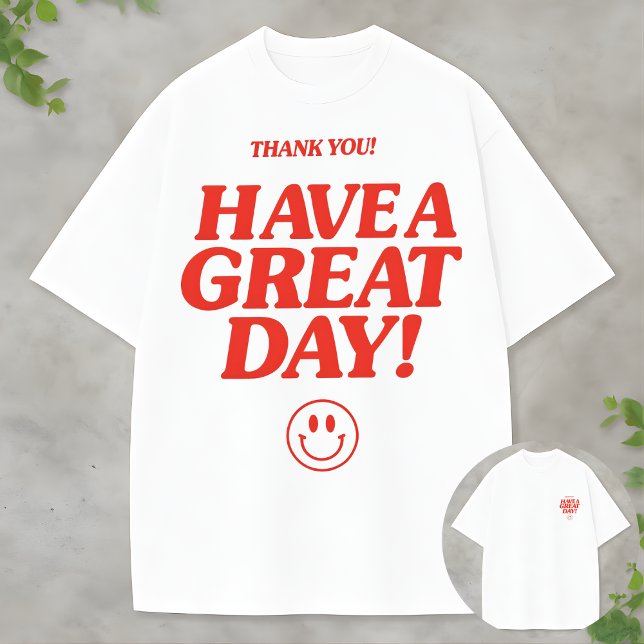 Camiseta Minimalist Red Typography Shirt with Smiley Face (Subido por el creador)