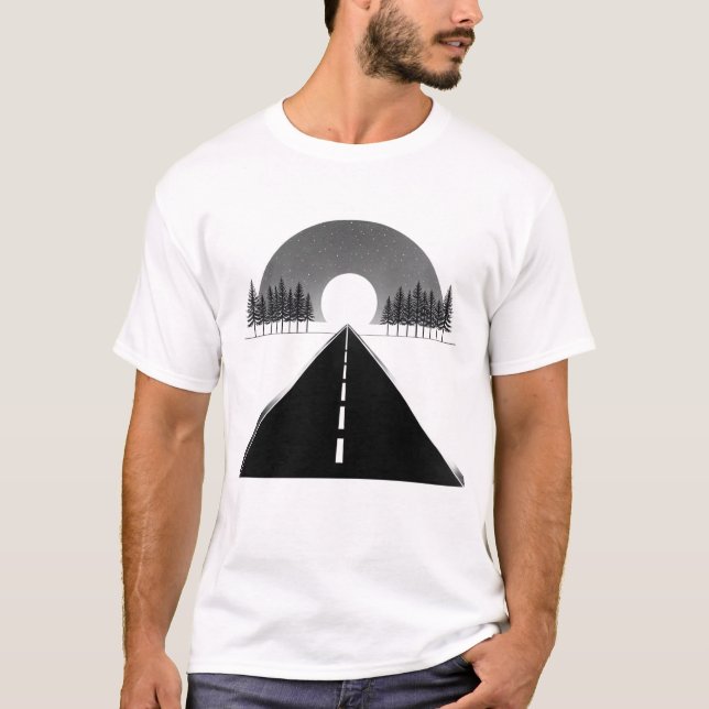 Camiseta Minimalist Road to the Moon Black White T-Shirt (Anverso)