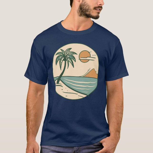 Camiseta Minimalist Tropical Beach Scene Graphic T-Shirt (Anverso)