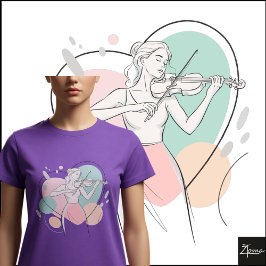 Camiseta Minimalist Violin Player Elegant Sketch Pastel