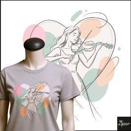 Camiseta Minimalist Violin Player Pastel Heart Sketch