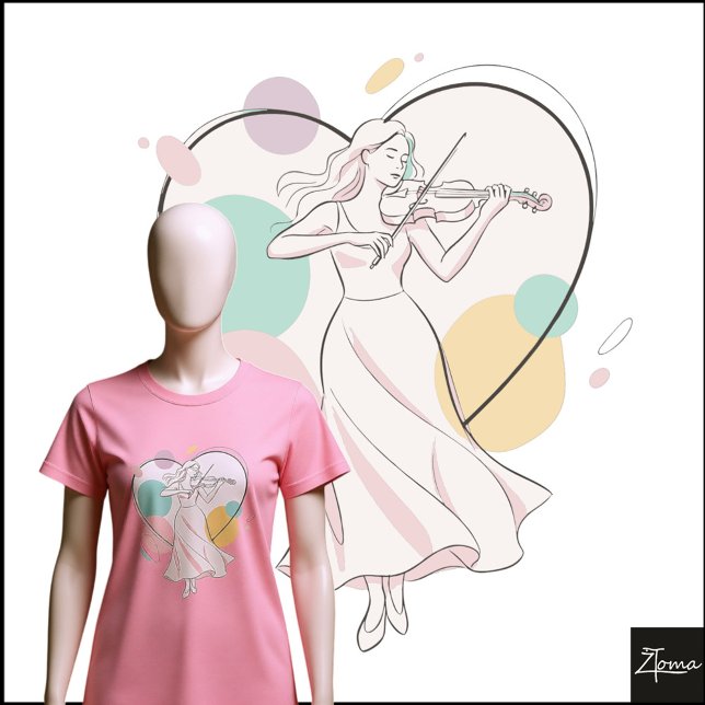 Camiseta Minimalist Violin Player Pastel Heart Sketch (Subido por el creador)