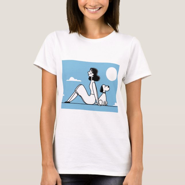 Camiseta Minimalist Woman and Dog Illustration (Anverso)