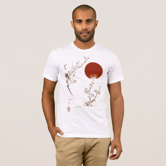 Camiseta Minimalist Zen Japanese Sun and Plum Branch Design