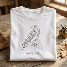 Camiseta Minimalista Cuervo Arte de Línea Silencio