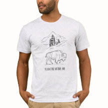 Camiseta minimalista de bisonte en paisaje montaño