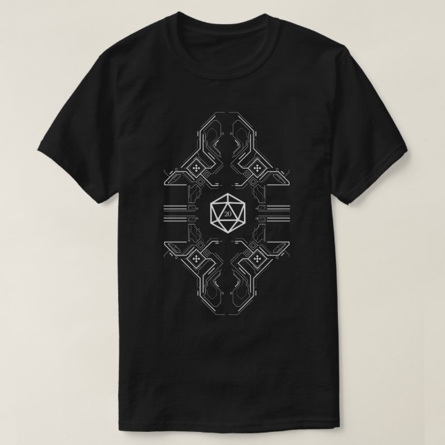 Camiseta Minimalista de Dados Futuristas Poliedro D20 (Diseño del anverso)