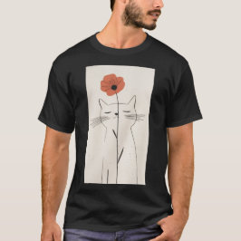 Camiseta Minimalista de Gato y Flor Regalo para Am