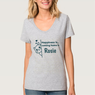 Camiseta Minimalista Moderno Gato Espiando La Felicidad Est
