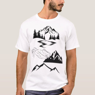 Camiseta Minimalista Montaña y Pinos – Aventura en la Natur