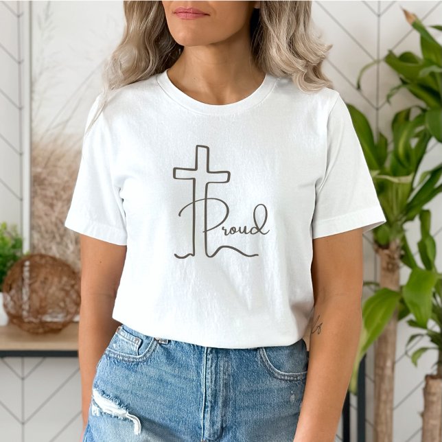 Camiseta Minimalista y orgullosa cruz cristiana luz (Subido por el creador)