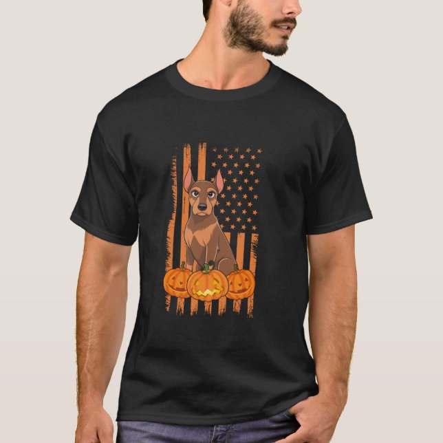 Camiseta Ministra Perro Pinscher Bandera de Estados Unidos  (Anverso)