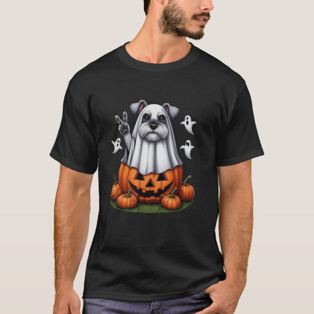 Camiseta Ministra Schnauzer Ghost Boo Halloween Perros Muje (Anverso)