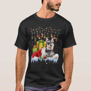 Camiseta Ministra Schnauzer Santa Hat Navidades Luces Xma