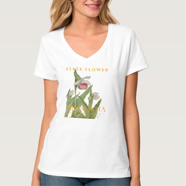 Camiseta Minnesota Territorio Flor Orquídea rosa y blanca (Anverso)