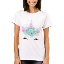 Camiseta Mint Floral Unicorn Face