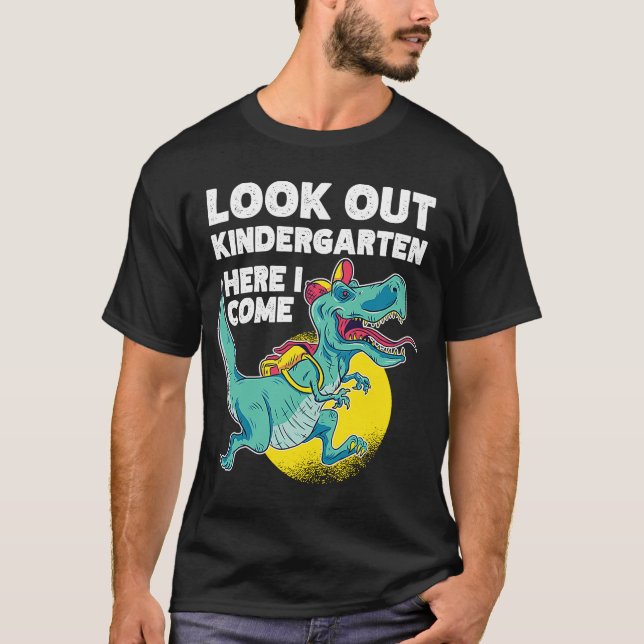 Camiseta Mira el dinosaurio de Kindergarten con mochila aqu (Anverso)