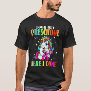 Camiseta Mira el preescolar aquí vuelvo a cortar unicornio