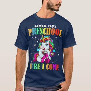Camiseta Mira el preescolar aquí vuelvo a cortar unicornio