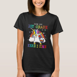 Camiseta Mira El Primer Grado Aquí Vengo Niños Unicornios