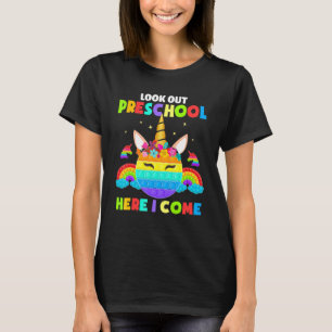 Camiseta Mira Escuela Preescolar Aquí Vengo Unicornio Chica