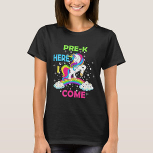 Camiseta Mira Pre K Aquí Vengo Chica Unicornio Preescolar 