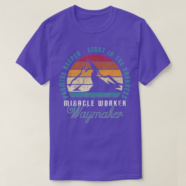Camiseta Miracle Worker Waymaker Retro Mountain Religioso C (Diseño del anverso)